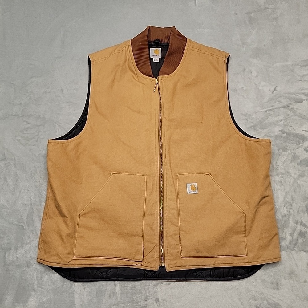 Carhartt Vest Mens 3XL Tall Brown V01-BRN Duck Canvas Quilt Lined Workwear